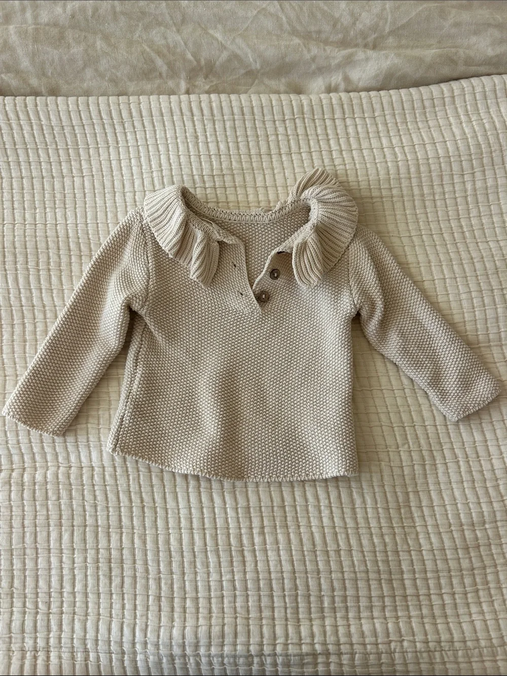 Quincy Mae Cream Knit Kids Sweater with Fold-Over Collar